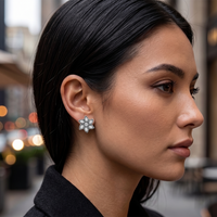 Urthn Silver Plated Austrian Stone Stud Earrings (Pack of 6 )