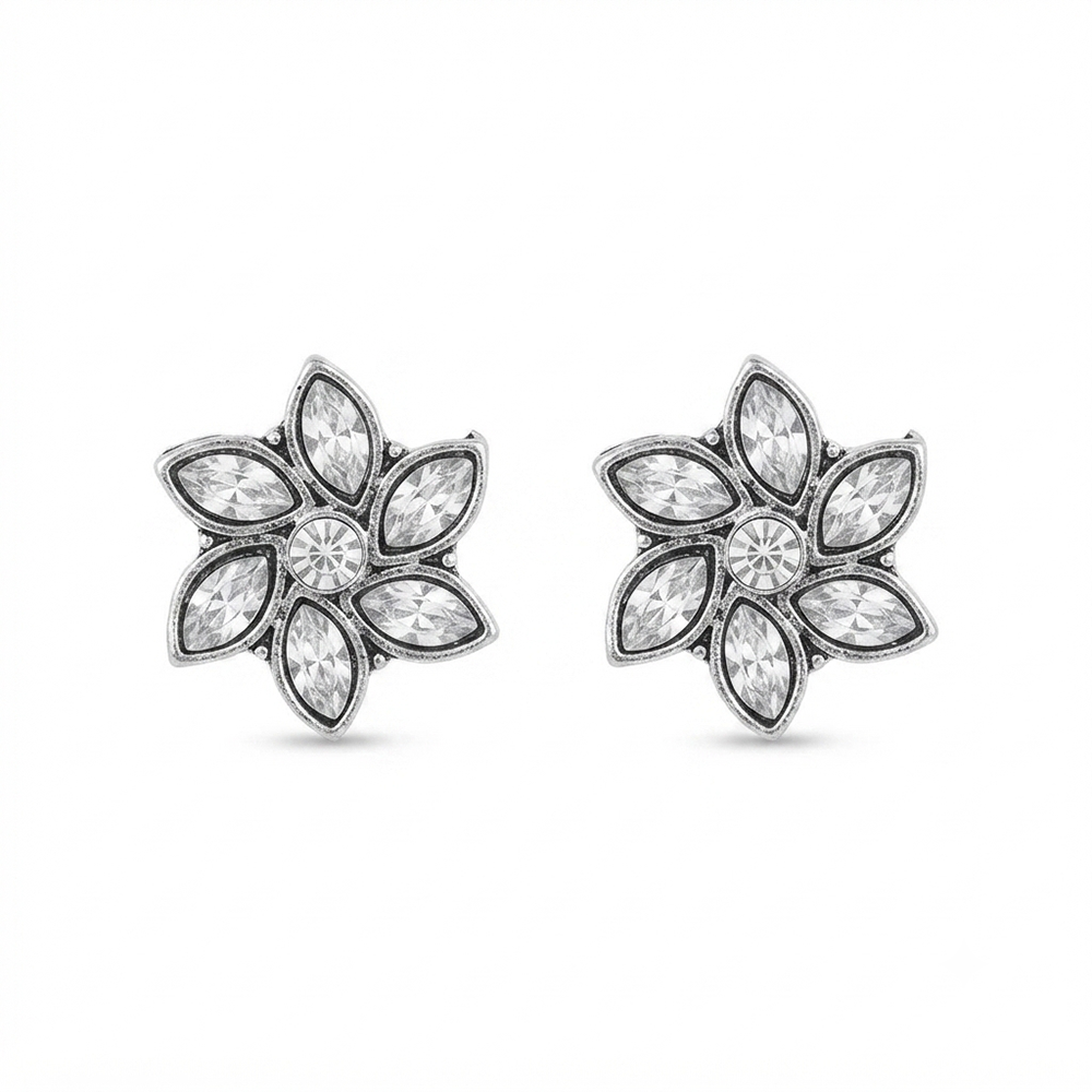 Urthn Silver Plated Austrian Stone Stud Earrings (Pack of 6 )