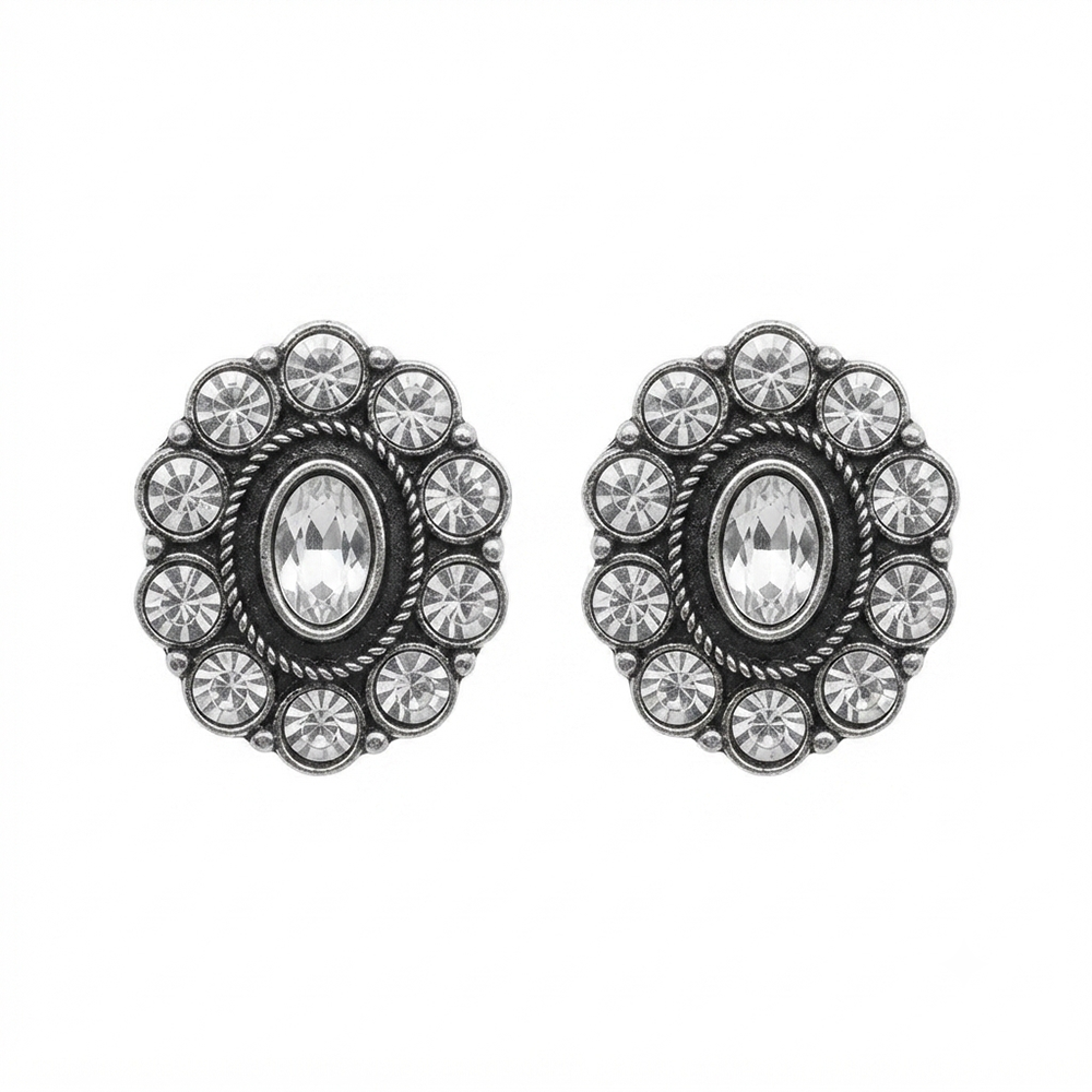 Urthn Silver Plated Austrian Stone Stud Earrings (Pack of 6 )