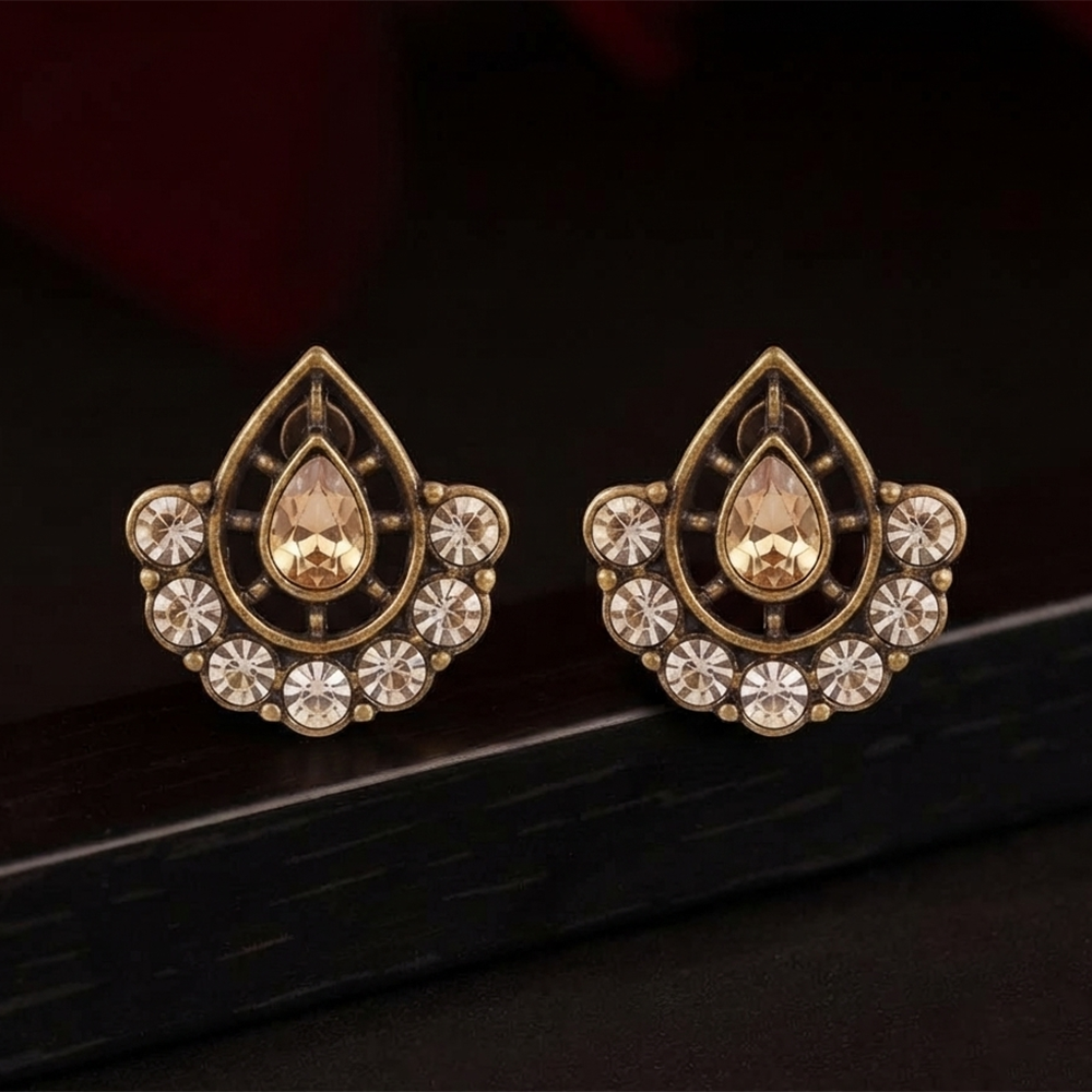 Urthn Antique Gold Plated Crystal Stud Earrings 