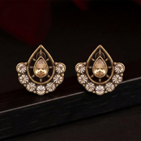 Urthn Antique Gold Plated Crystal Stud Earrings 