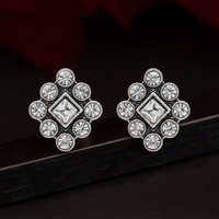 Urthn Silver Plated Austrian Stone Stud Earrings 