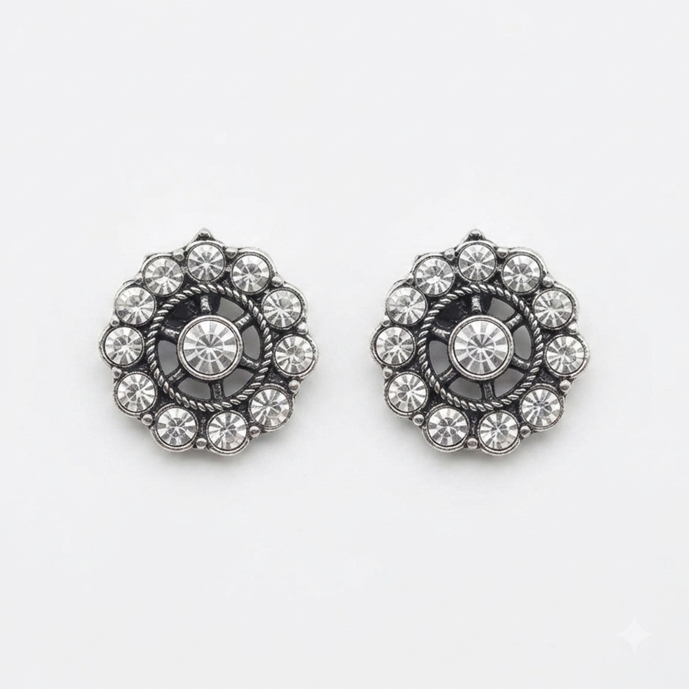Urthn Silver Plated Austrian Stone Stud Earrings (Pack of 6 )