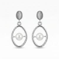 Urthn Silver Plated Monalisa Stone Dangler Earrings(Pack of 6 )