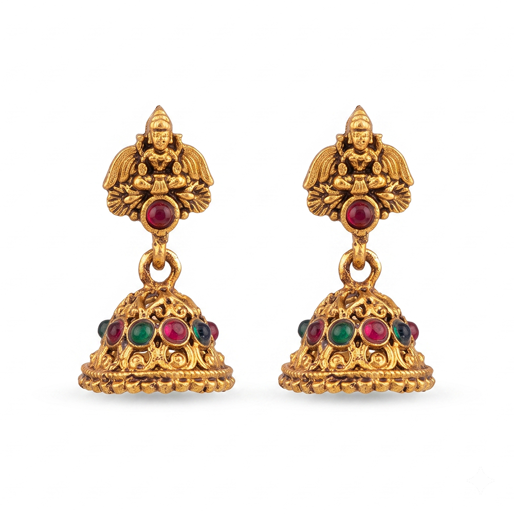 Urthn Antique Gold Plated Temple Jhumki Earrings(Pack of 6 )