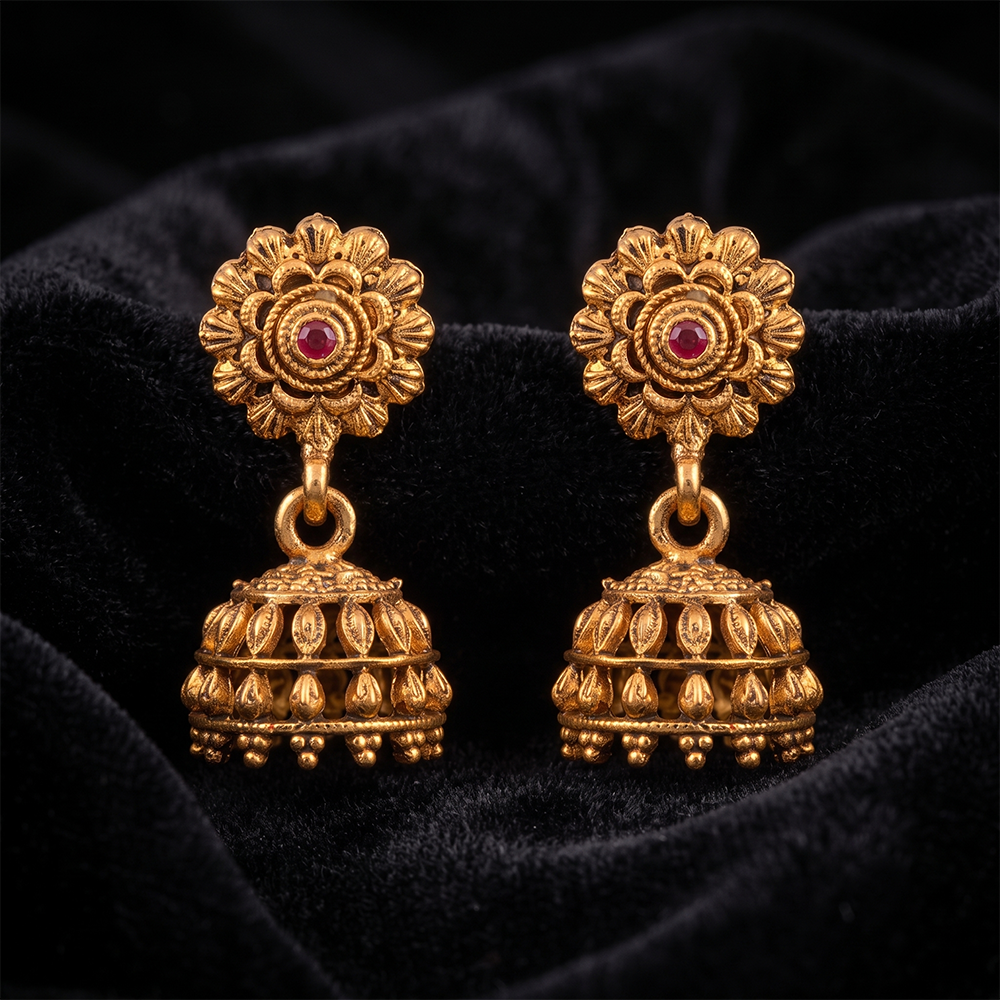 Urthn Antique Gold Plated Temple Jhumki Earrings