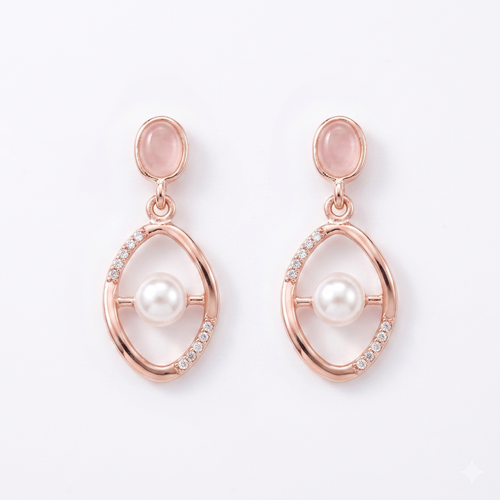 Urthn Rose Gold Plated Monalisa Stone Dangler Earrings(Pack of 6 )