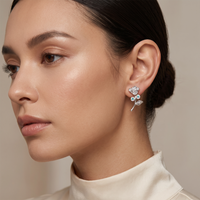 Urthn Silver Plated Rose Design Stud Earrings(Pack of 6 )