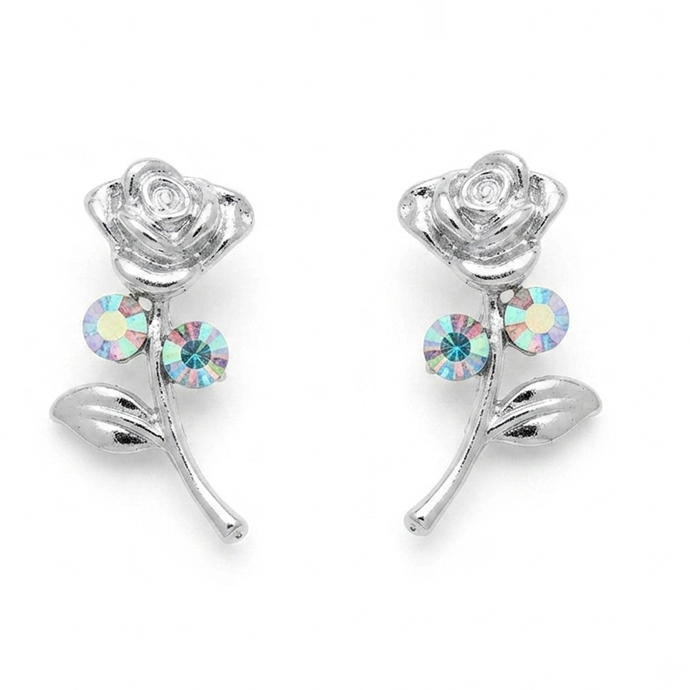 Urthn Silver Plated Rose Design Stud Earrings(Pack of 6 )