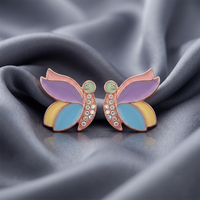 Urthn Rose Gold Plated Butterfly Enamel Stud Earrings 