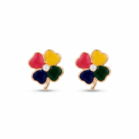 Urthn Rose Gold Plated Floral Enamel Stud Earrings (Pack of 6 )