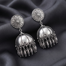 Urthn These oxidised silver jhumka earrings feature a floral stud for Women(Pack of 3)