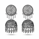 Urthn These oxidised silver jhumka earrings feature a floral stud for Women(Pack of 3)