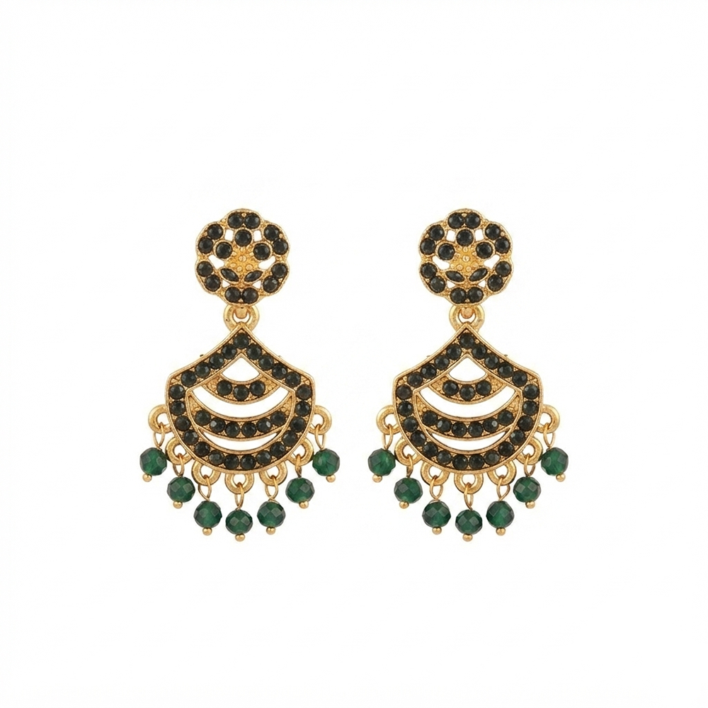 Urthn Designer Stone & Pearl Chandelier Earrings for Women(Pack of 3)