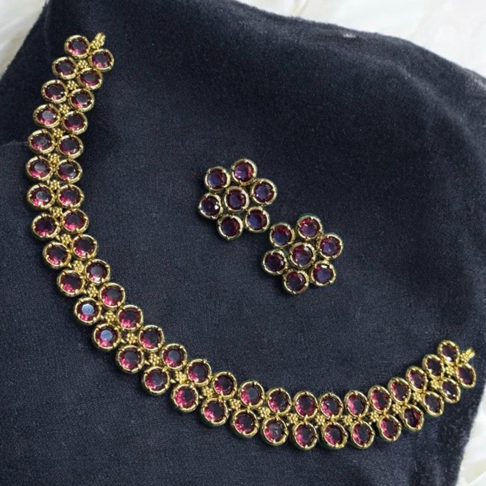 Sona Covering Gold Plated Pota Stone Necklace Set