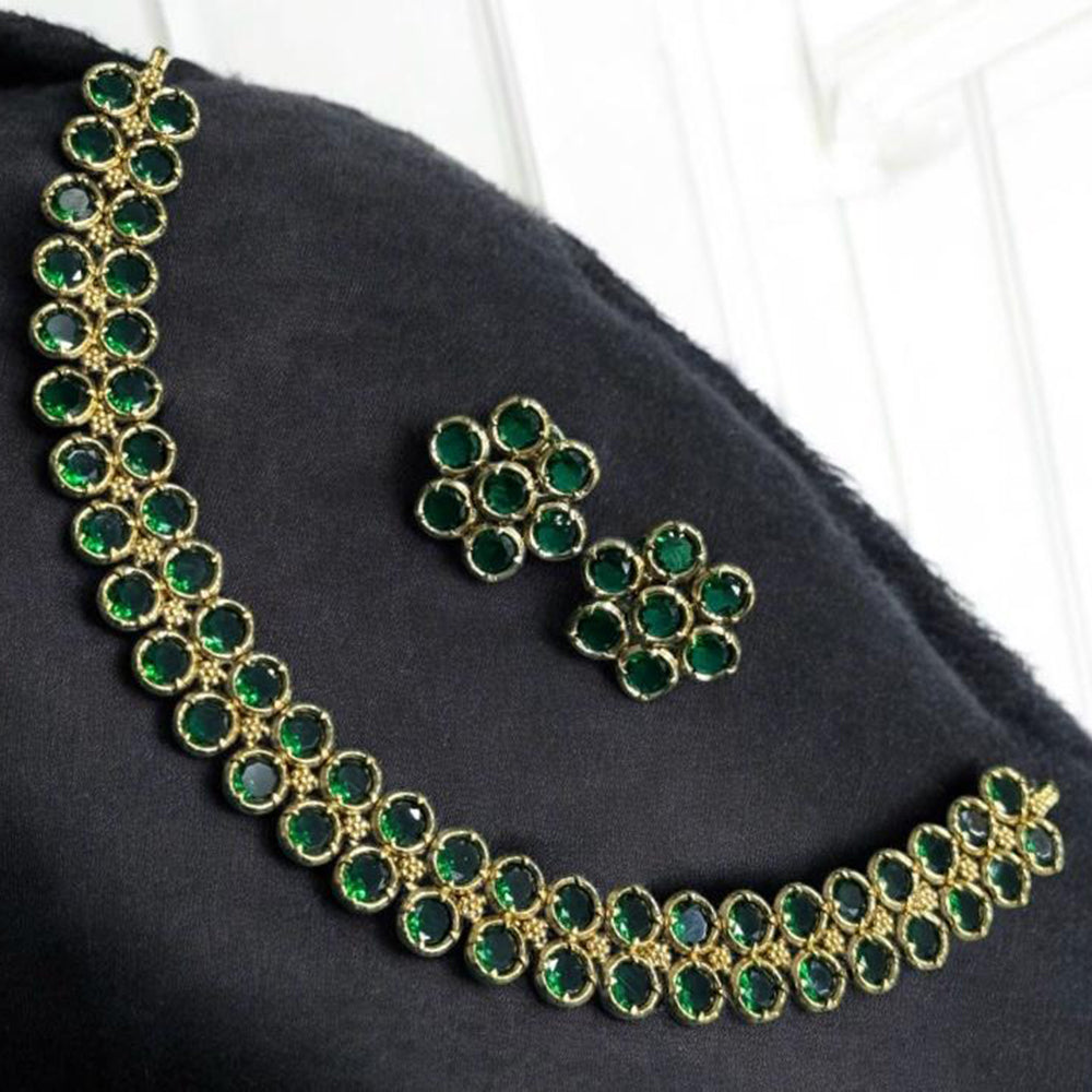 Sona Covering Gold Plated Pota Stone Necklace Set