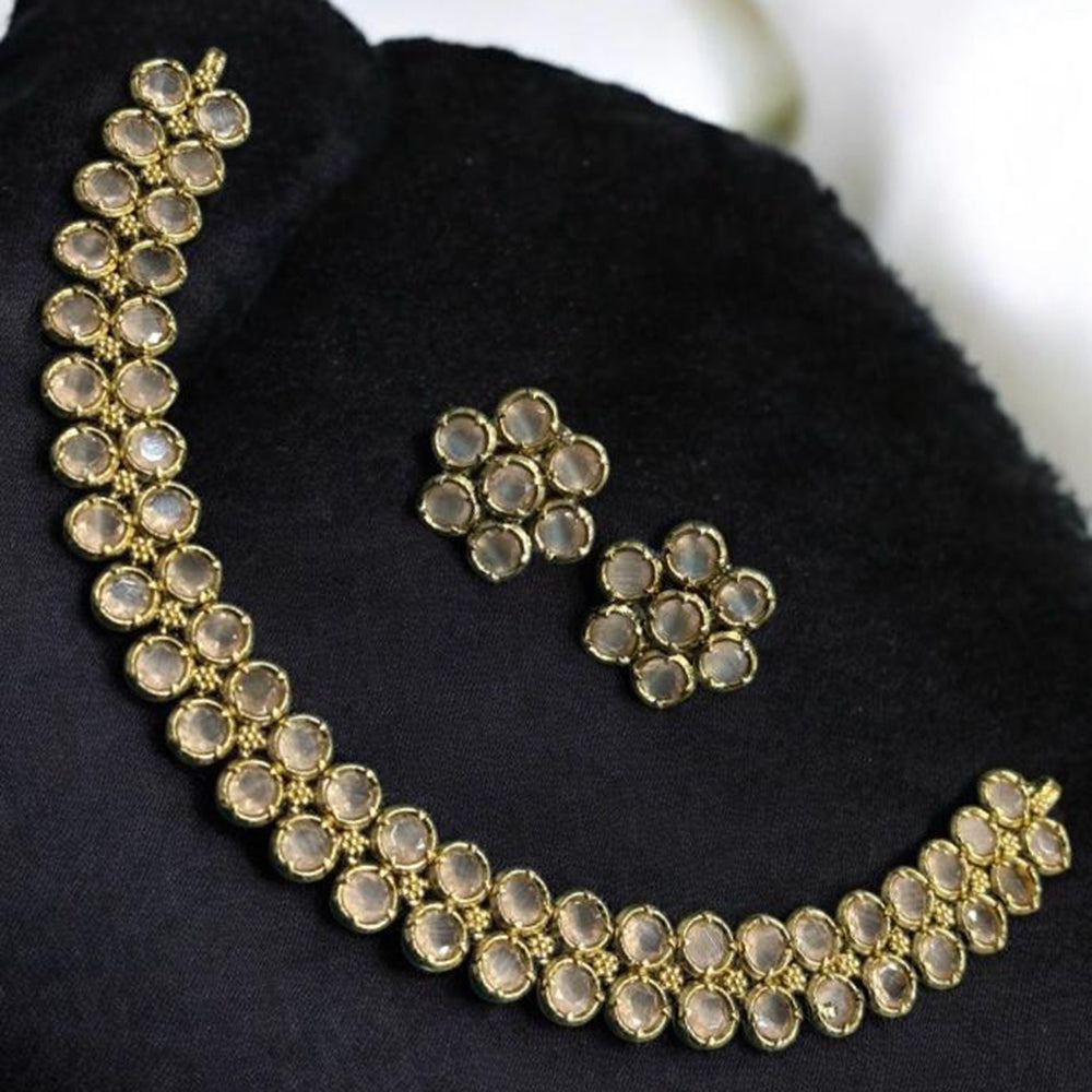 Sona Covering Gold Plated Pota Stone Necklace Set