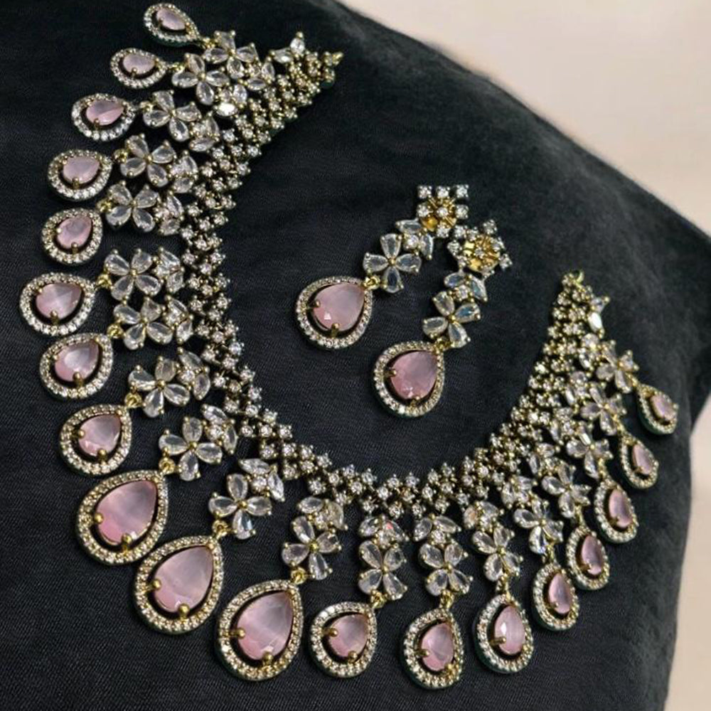 Sona Covering Gold Plated American Diamond Necklace Set
