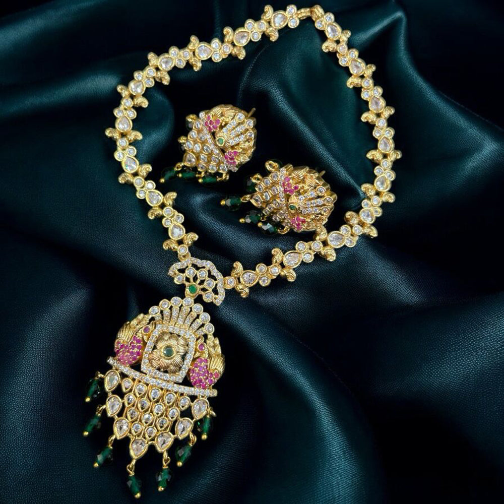 Sona Covering Glowing Gold Plated American Diamond And Beads Necklace Set