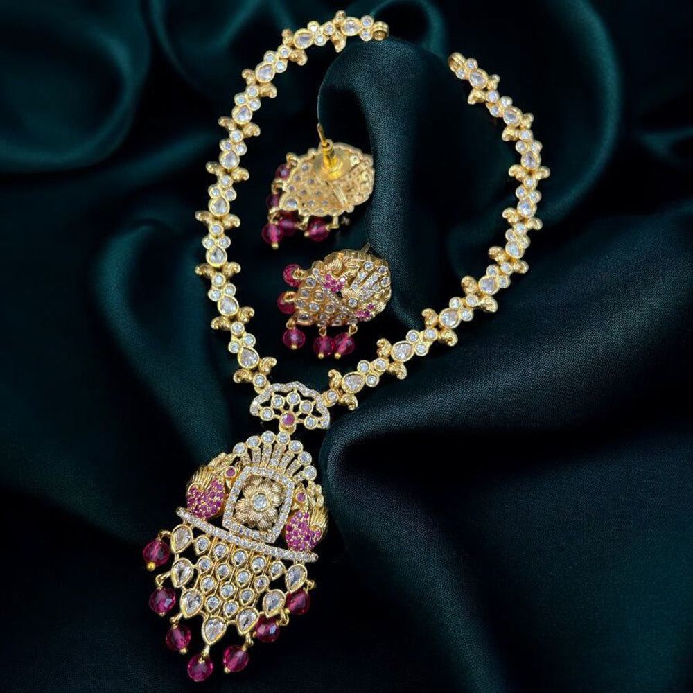 Sona Covering Glowing Gold Plated American Diamond And Beads Necklace Set