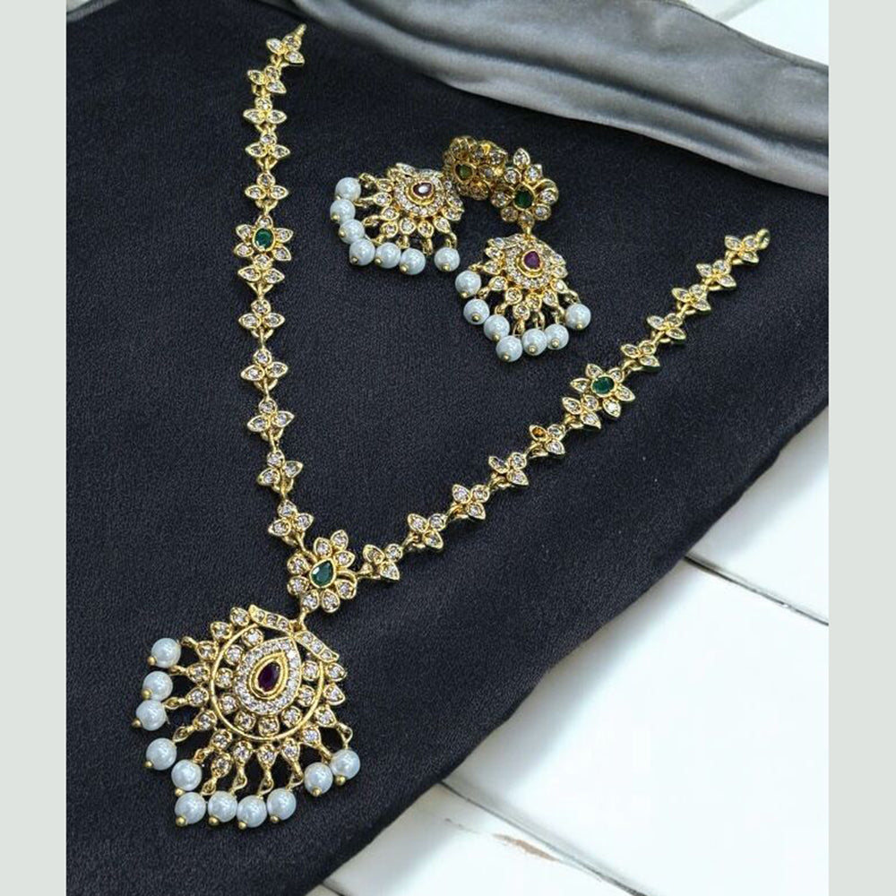 Sona Covering Bright Gold Plated Austrian Stone And Pearl Necklace Set