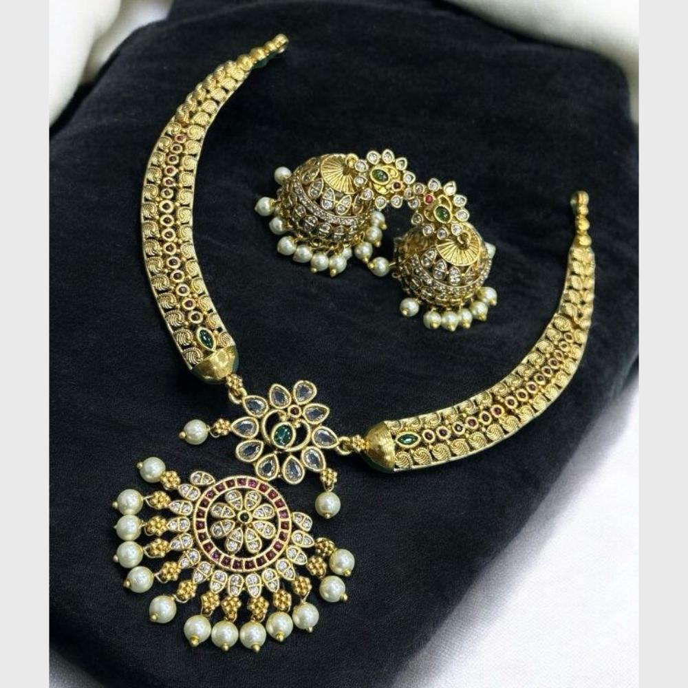 Sona Covering Bright Gold Plated Austrian Stone And Pearl Necklace Set