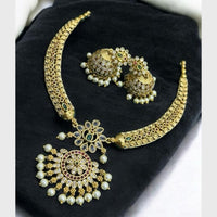 Sona Covering Bright Gold Plated Austrian Stone And Pearl Necklace Set