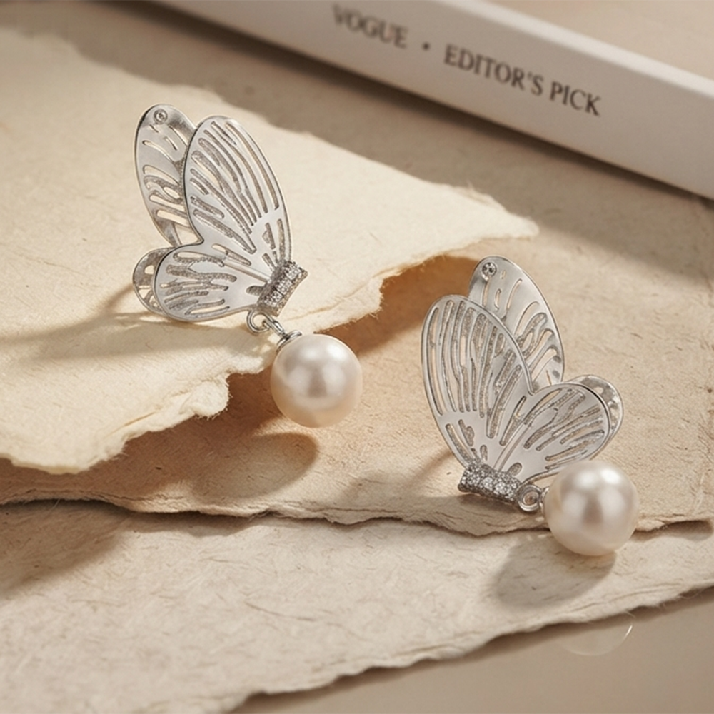 Urthn Beautiful Butterfly Shape Pearl Drop Earrings for Women Classic Ethnic & Party Wear