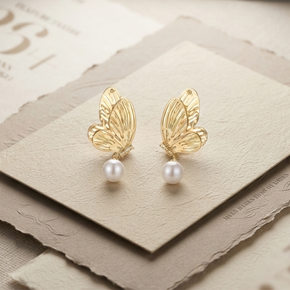 Urthn Beautiful Butterfly Shape Pearl Drop Earrings for Women Classic Ethnic & Party Wear(Pack Of 3)