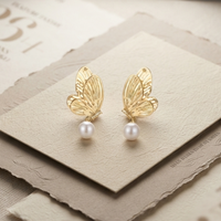 Urthn Beautiful Butterfly Shape Pearl Drop Earrings for Women Classic Ethnic & Party Wear(Pack Of 3)