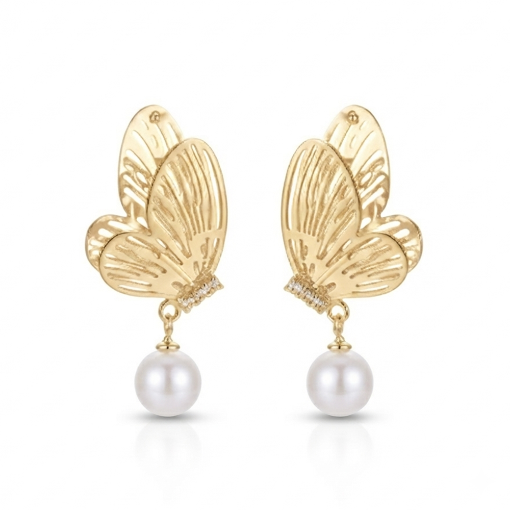 Urthn Beautiful Butterfly Shape Pearl Drop Earrings for Women Classic Ethnic & Party Wear(Pack Of 3)