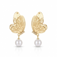 Urthn Beautiful Butterfly Shape Pearl Drop Earrings for Women Classic Ethnic & Party Wear(Pack Of 3)