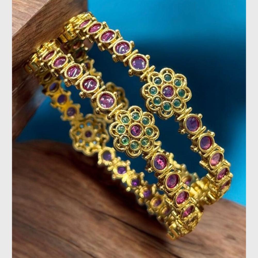 Sona Covering Elegant Gold Plated Pota Stone Bangles Set