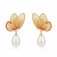 Urthn Beautiful Butterfly Shape Pearl Drop Earrings for Women Classic Ethnic & Party Wear(Pack Of 3)