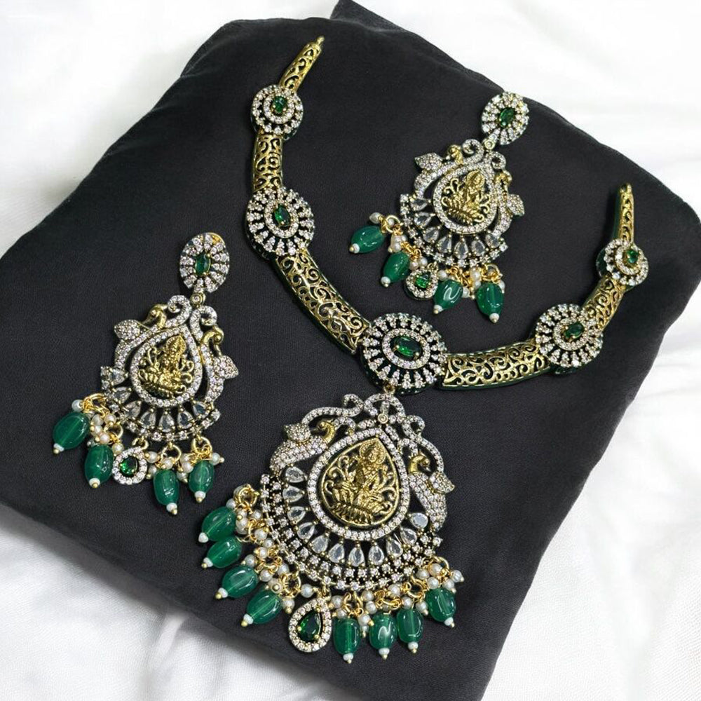 Sona Covering Royal Elegance Gold Plated American Diamond And Beads Temple Necklace Set