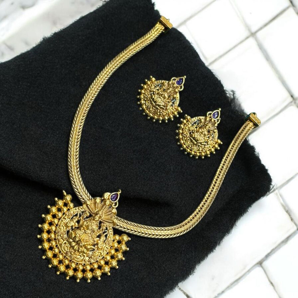 Sona Covering Spiritual Aura Gold Plated Pota Stone Temple Necklace Set