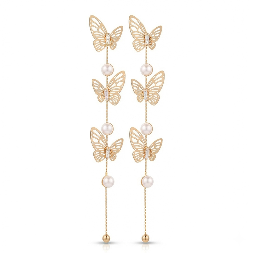 Urthn Trendy Long Tassel Earrings with Butterfly  Drop for Women (Pack Of 3)