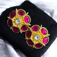 Sona Covering Designer Gold Plated Pota Stone Studs Earrings