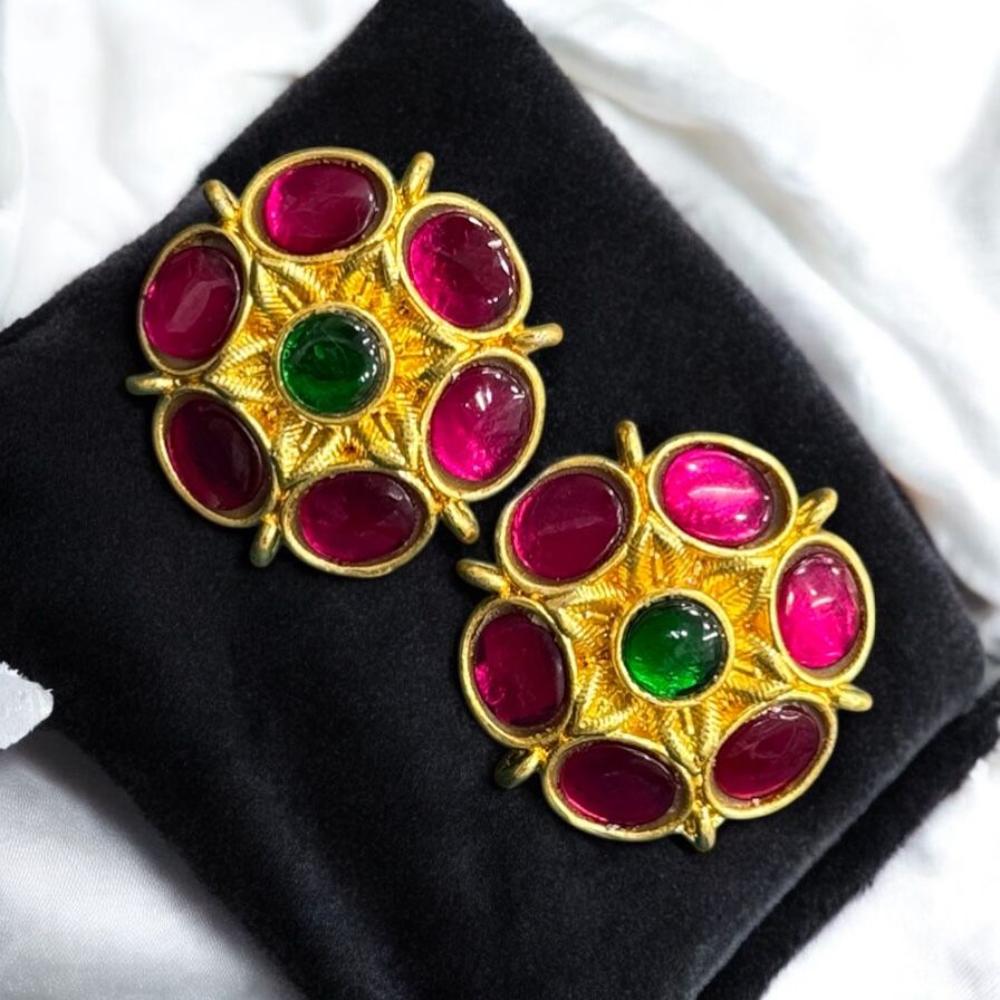 Sona Covering Designer Gold Plated Pota Stone Studs Earrings