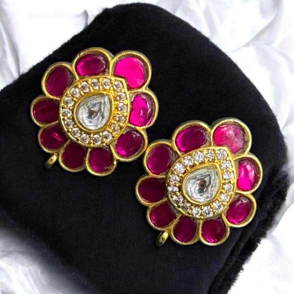 Sona Covering Designer Gold Plated Pota Stone Studs Earrings