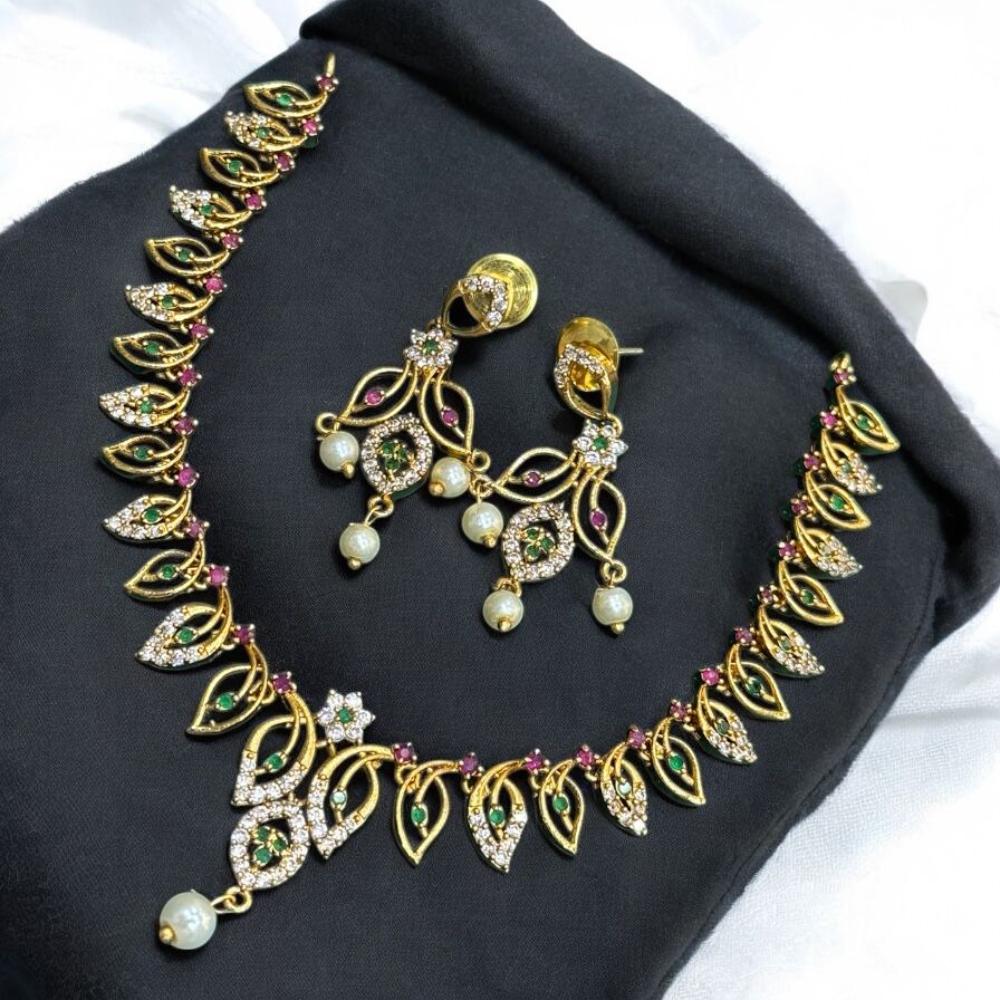 Sona Covering Royal Gold Plated Adorned with Austrian Stone Necklace Set