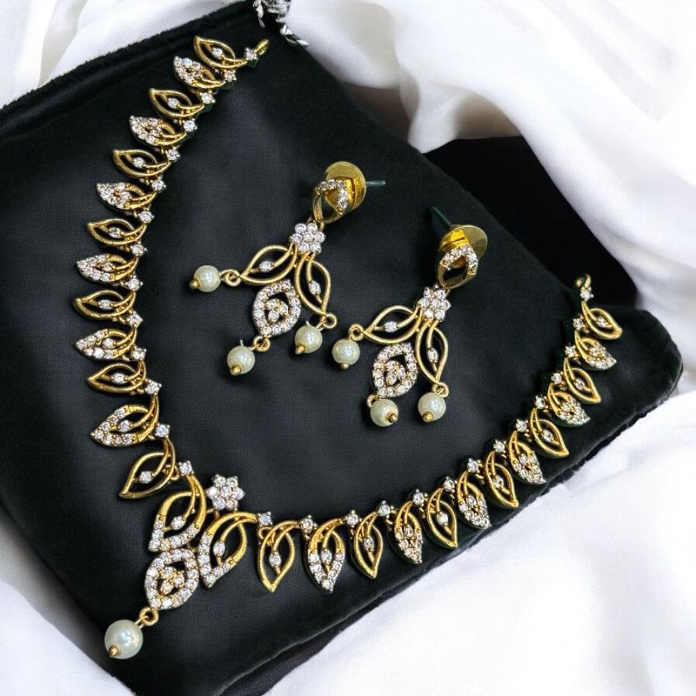 Sona Covering Royal Gold Plated Adorned with Austrian Stone Necklace Set