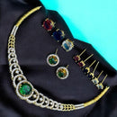 Sona Covering Royal Gold Plated Adorned with Austrian Stone Necklace Set ( Changeble Stone)