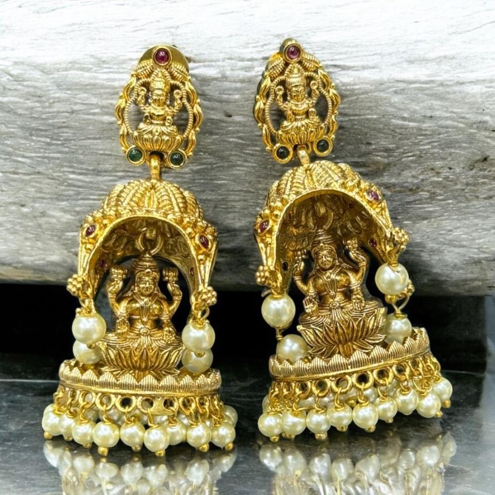 Sona Covering Elegant Gold Plated Austrian Stone And Pearl Temple Jhumki Earrings