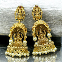 Sona Covering Elegant Gold Plated Austrian Stone And Pearl Temple Jhumki Earrings