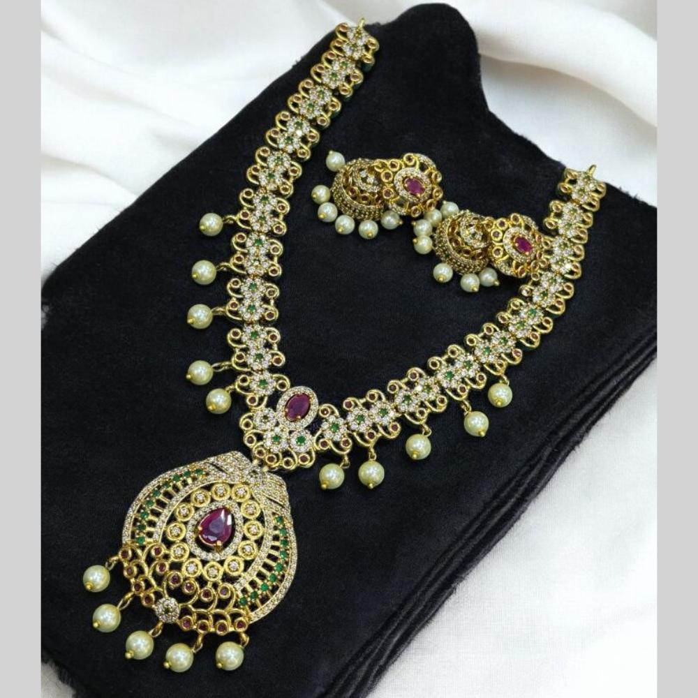Sona Covering Charming Gold Plated Austrian Stone And Pearl Necklace Set