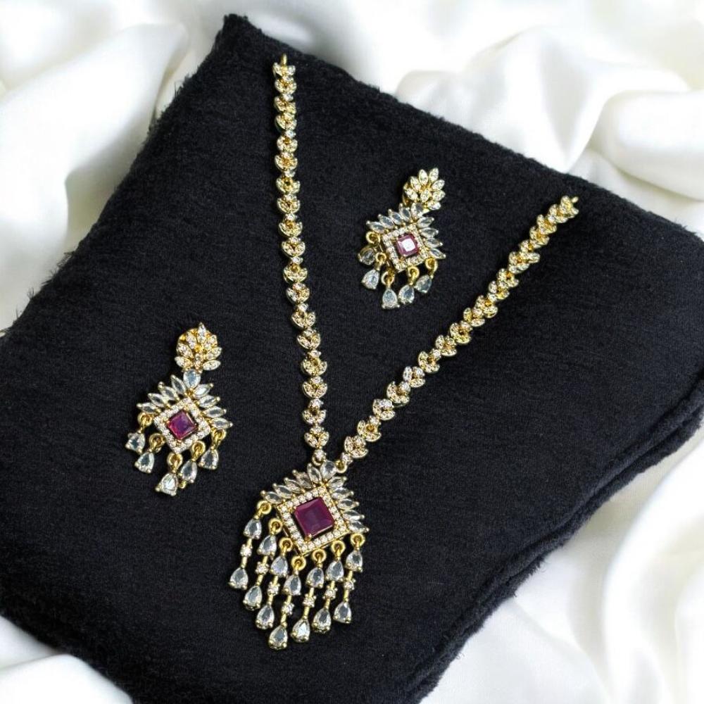 Sona Covering Gold Plated American Diamond Necklace Set