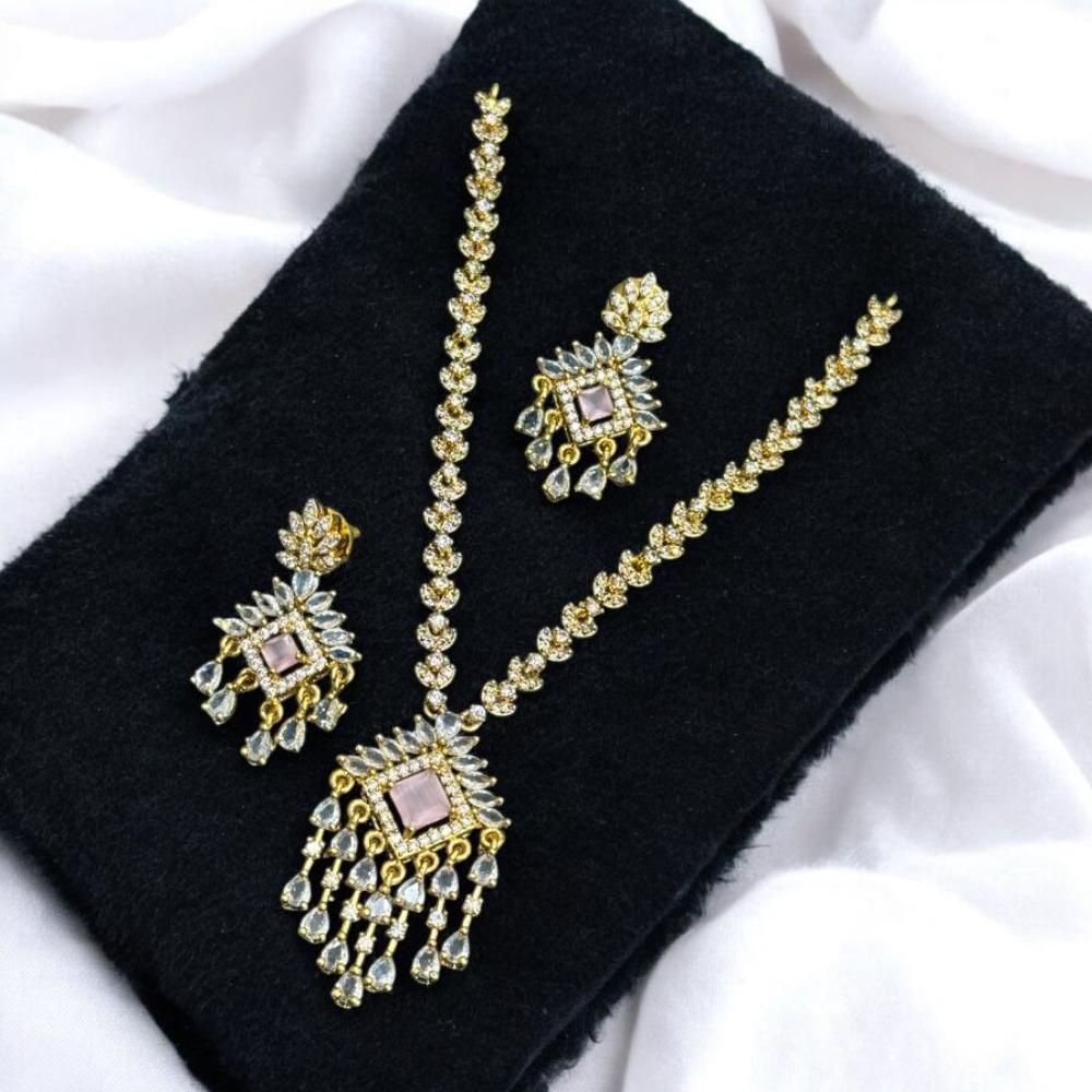 Sona Covering Gold Plated American Diamond Necklace Set