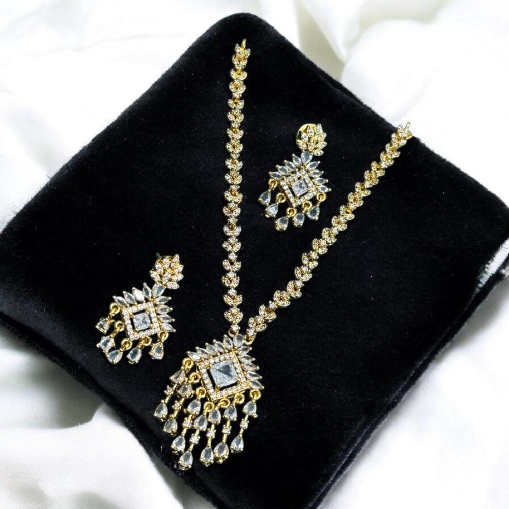 Sona Covering Gold Plated American Diamond Necklace Set