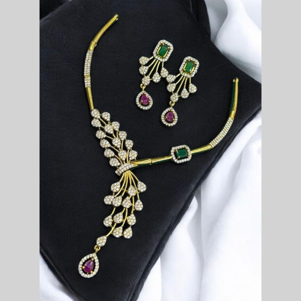 Sona Covering Gold Plated American Diamond Necklace Set